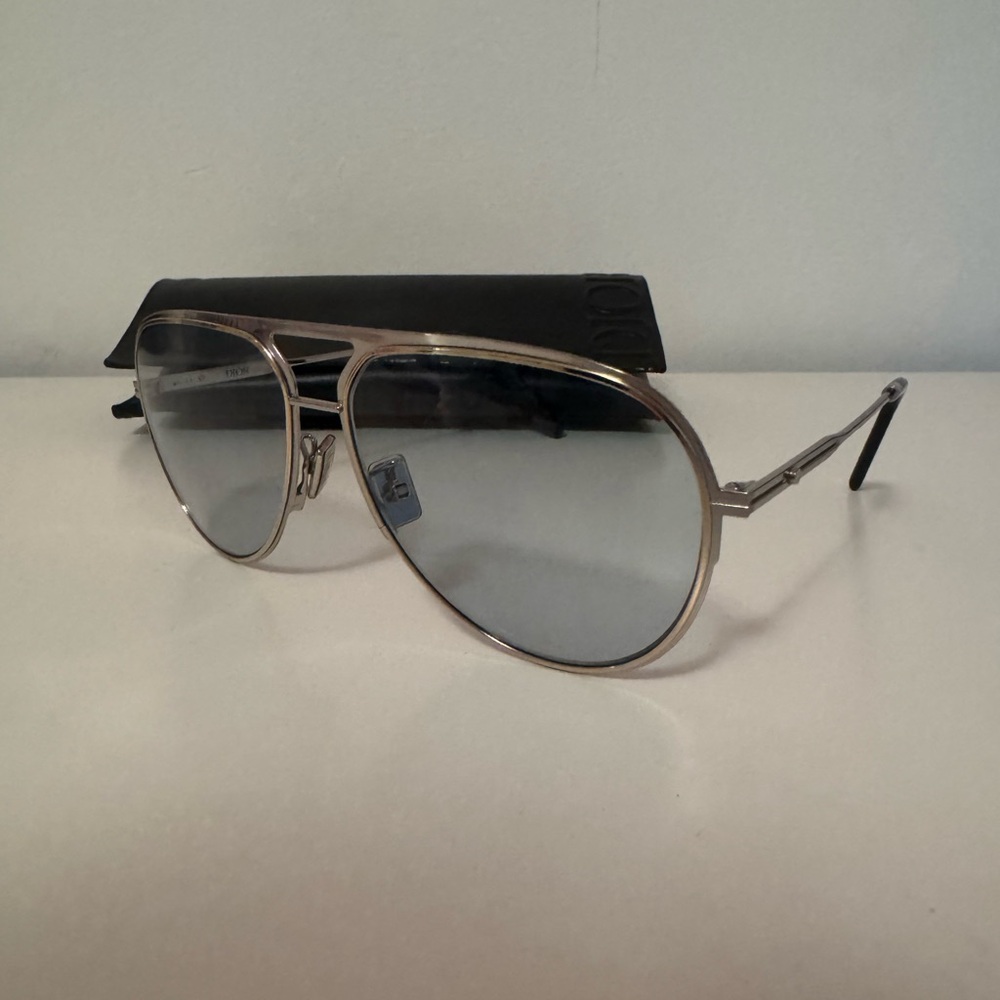 Dior Monogram Blue Lens Aviator Sunglasses with Case - Picture 2 of 10